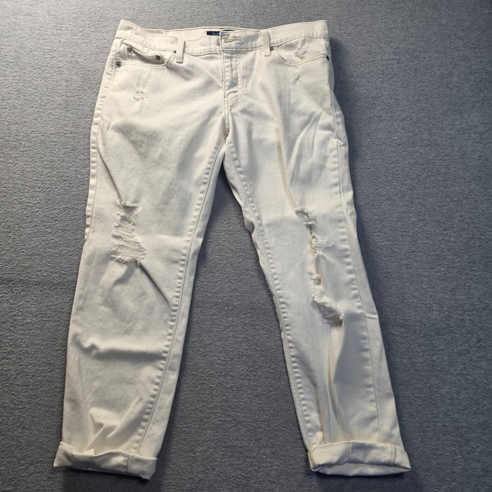 Levis 513 Boyfriend Jeans Womens 9 Medium White Distressed Cuffed Denim Pants